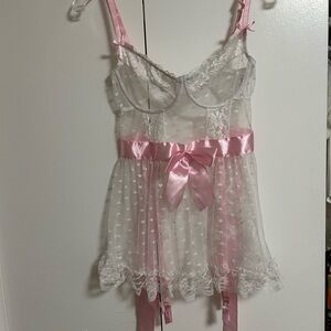 Dreamgirl Pink and White Lace Chemise